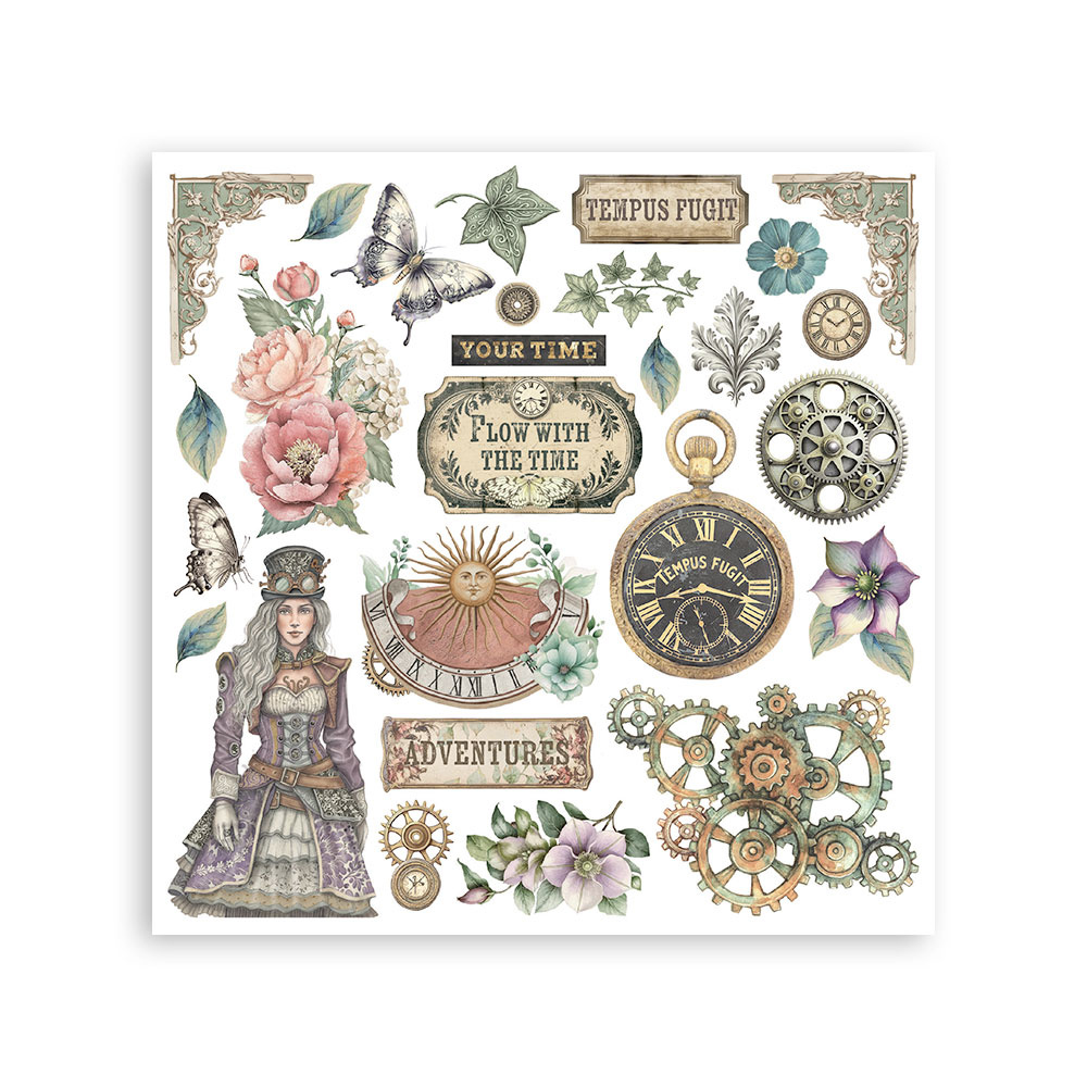 Stamperia Printed Decorative Rub on kit for Art and Craft cm 15,5x15,5 - Gardens of Time