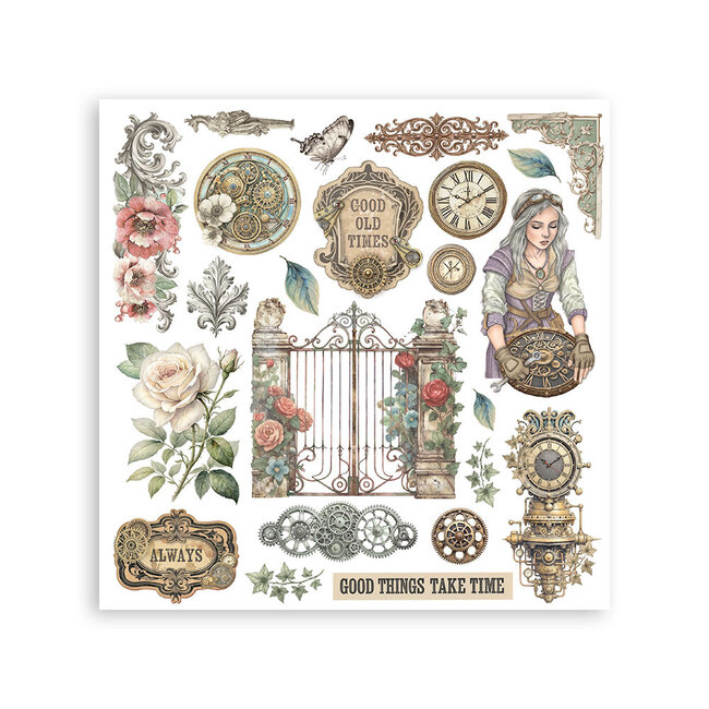 Stamperia Printed Decorative Rub on kit for Art and Craft cm 15,5x15,5 - Gardens of Time