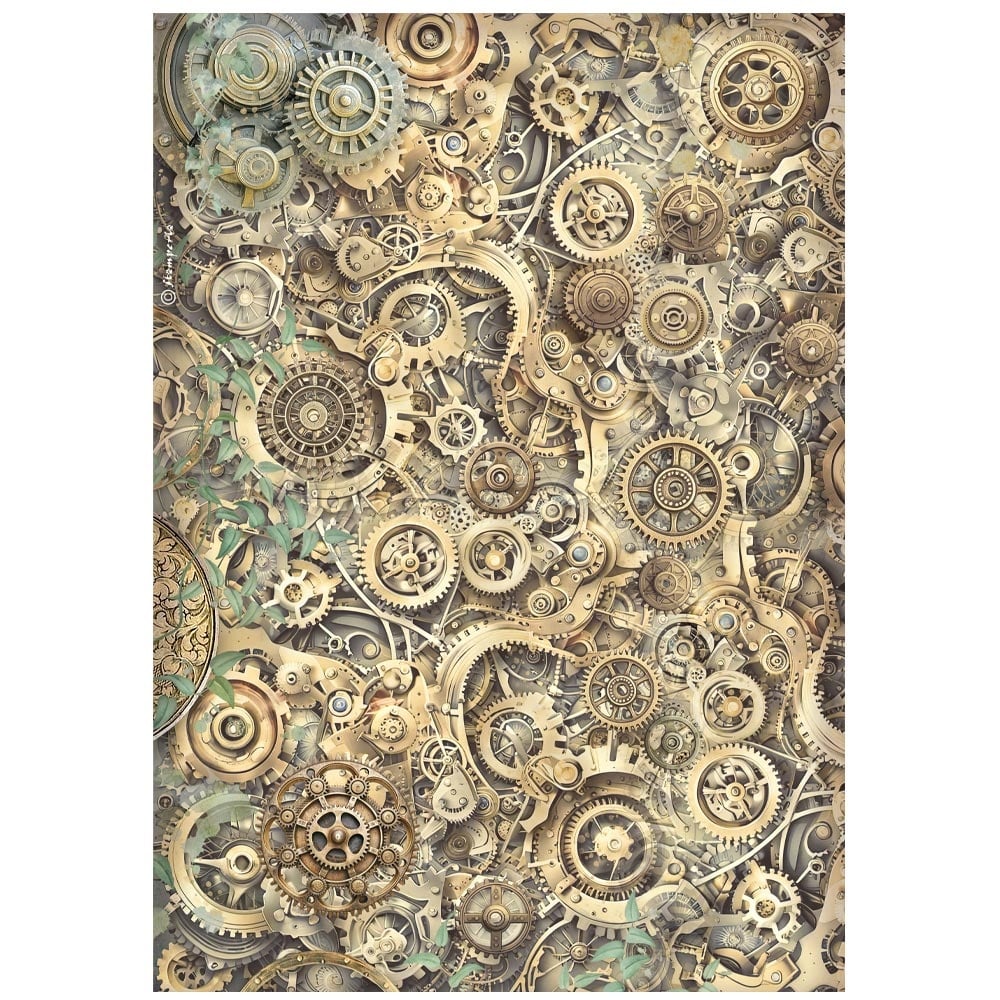 Stamperia Printed A4 Rice paper for Art and Craft - Gardens of Time gears pattern