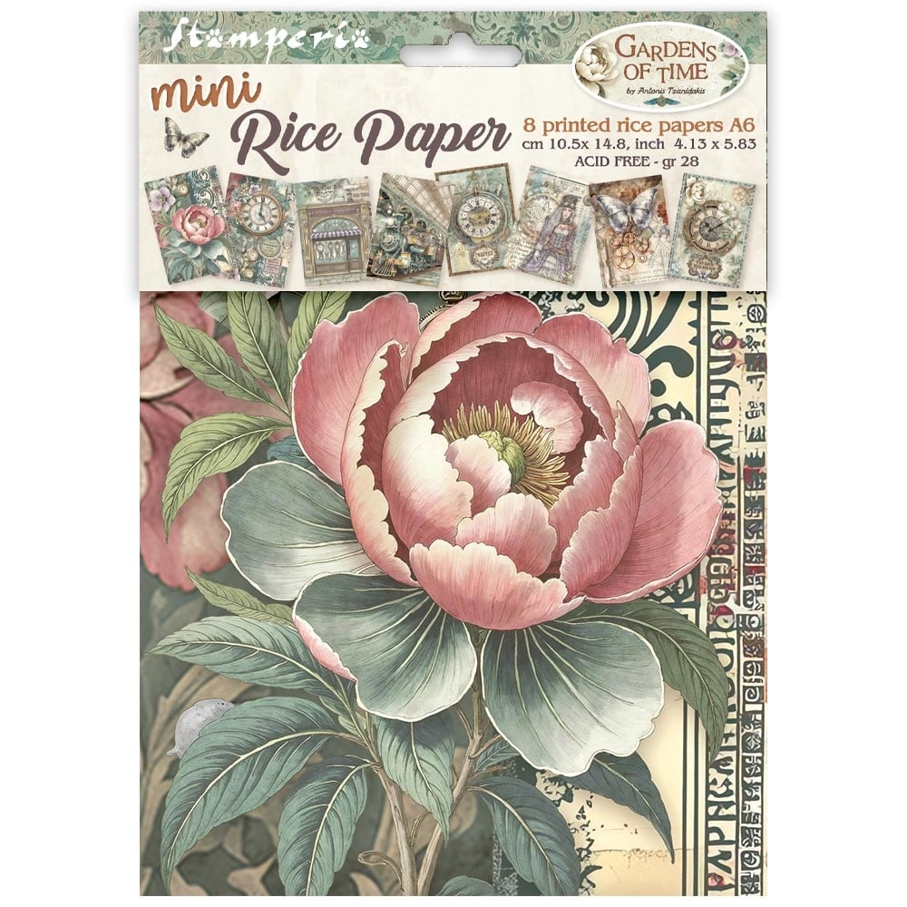Stamperia Printed Mini Rice paper A6 8 sheets for Art and Craft - Gardens of Time