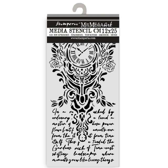 Stamperia Cut laser stencil for Art and Craft cm 12X25 - Gardens of Time clock and writing
