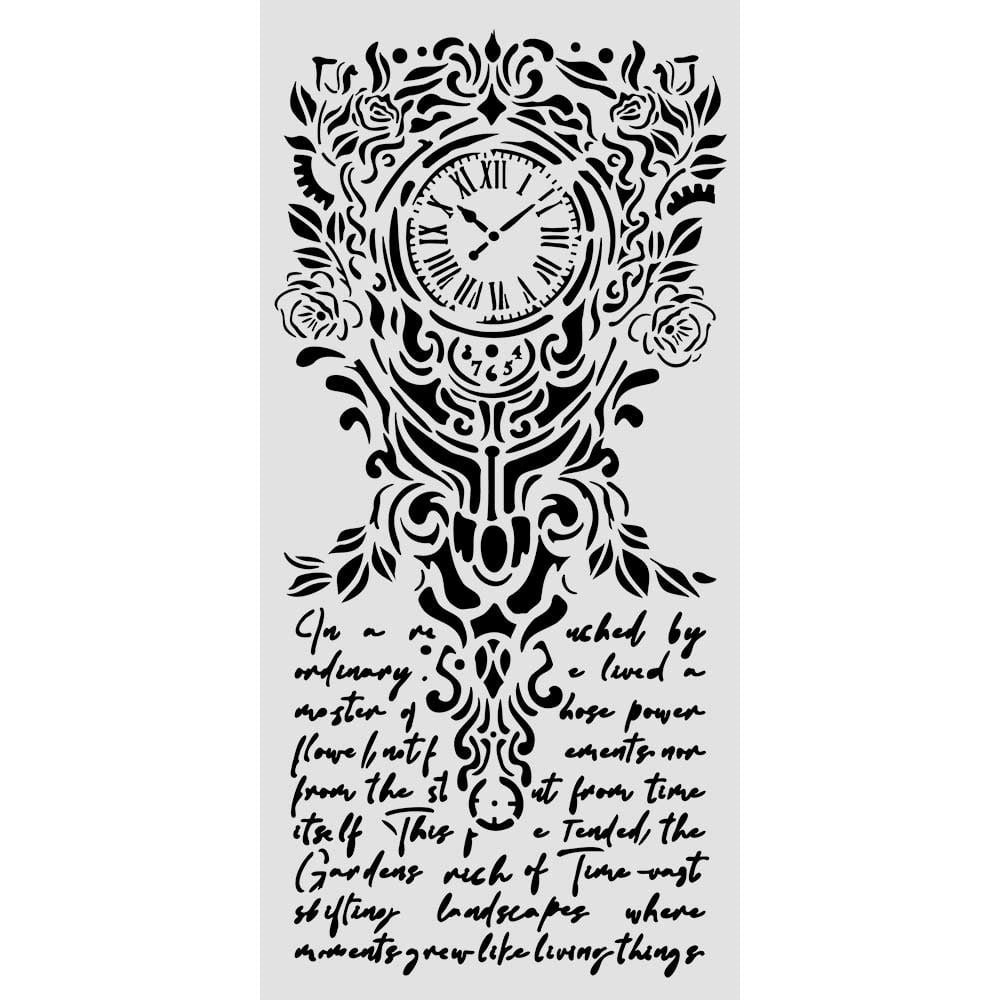 Stamperia Cut laser stencil for Art and Craft cm 12X25 - Gardens of Time clock and writing