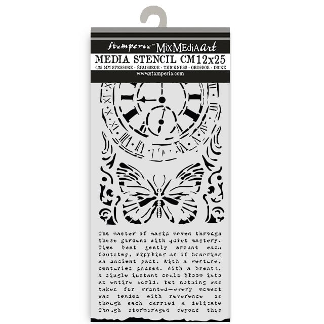 Stamperia Cut laser stencil for Art and Craft cm 12X25 - Gardens of Time clock and butterfly