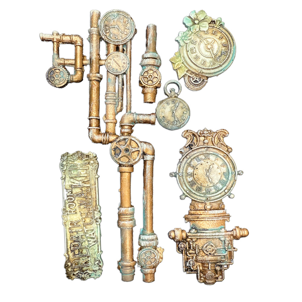 Stamperia Silicon mould Designs A5 for Art and Craft - Gardens of Time clocks and tubes