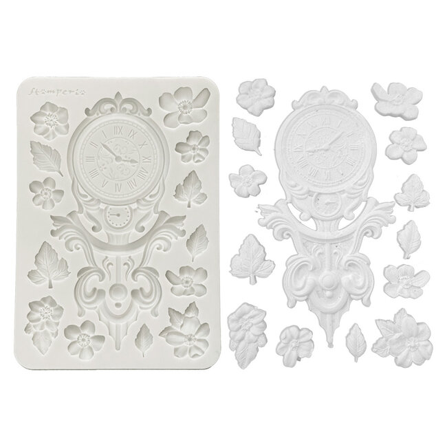Stamperia Silicon mould Designs A5 for Art and Craft - Gardens of Time clock and flowers
