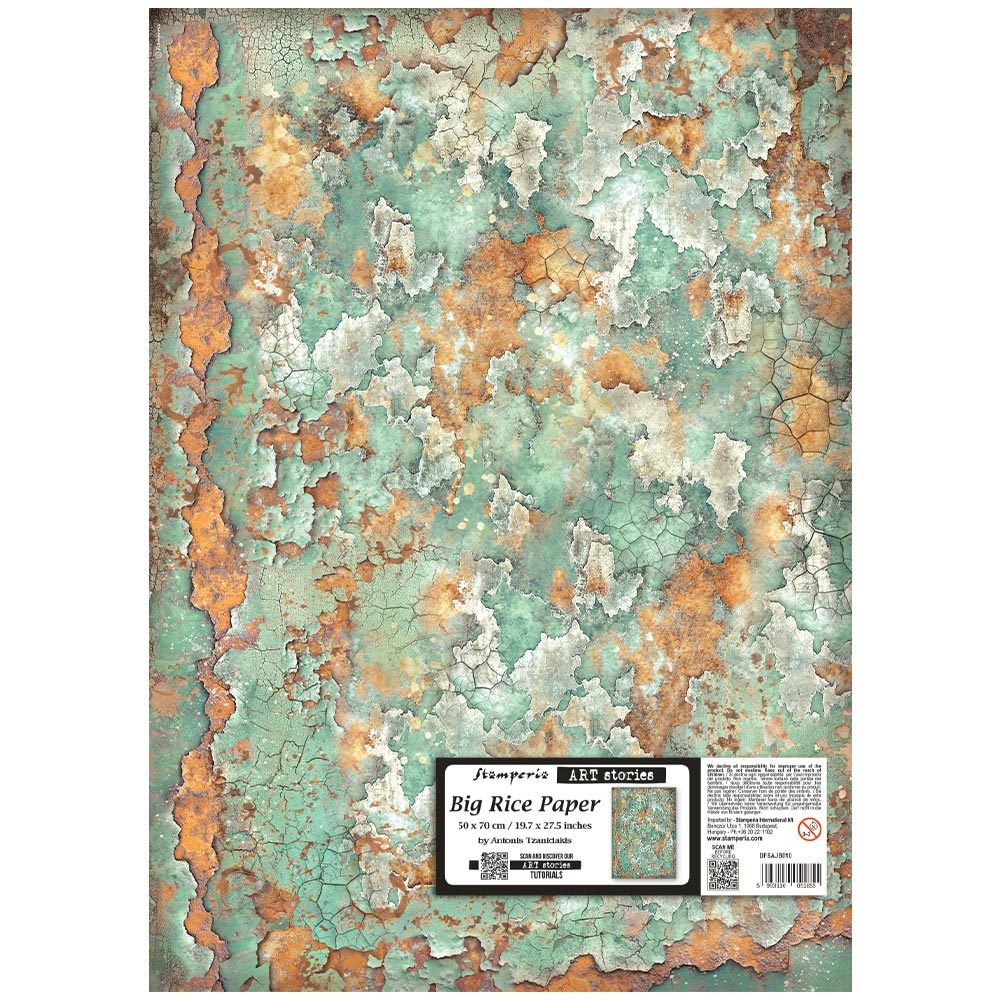 Stamperia Printed Rice paper for Art and Craft cm 50X70 - Gardens of Time patina pattern