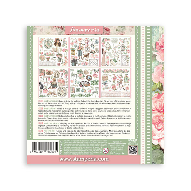 Stamperia Printed Decorative Rub on kit for Art and Craft cm 15,5x15,5 - House of Roses