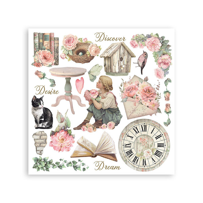 Stamperia Printed Decorative Rub on kit for Art and Craft cm 15,5x15,5 - House of Roses