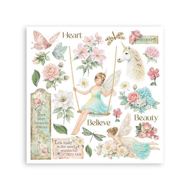 Stamperia Printed Decorative Rub on kit for Art and Craft cm 15,5x15,5 - Wonderland