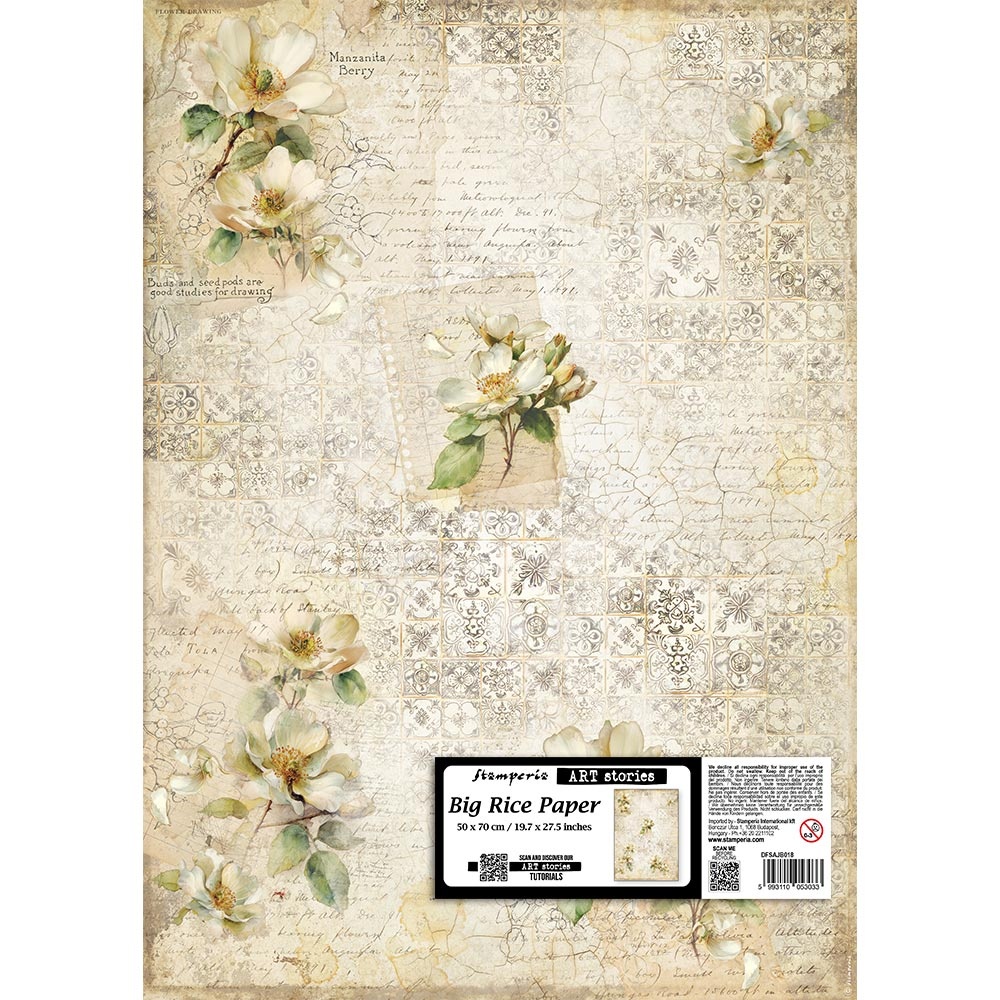 Stamperia Printed Rice paper for Art and Craft cm 50X70 - All Around Camellia
