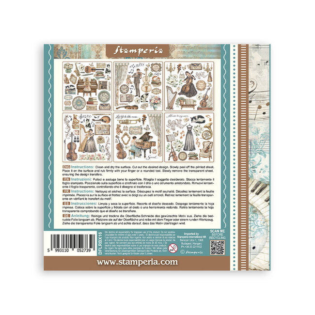 Stamperia Printed Decorative Rub on kit for Art and Craft cm 15,5x15,5 - Symphony