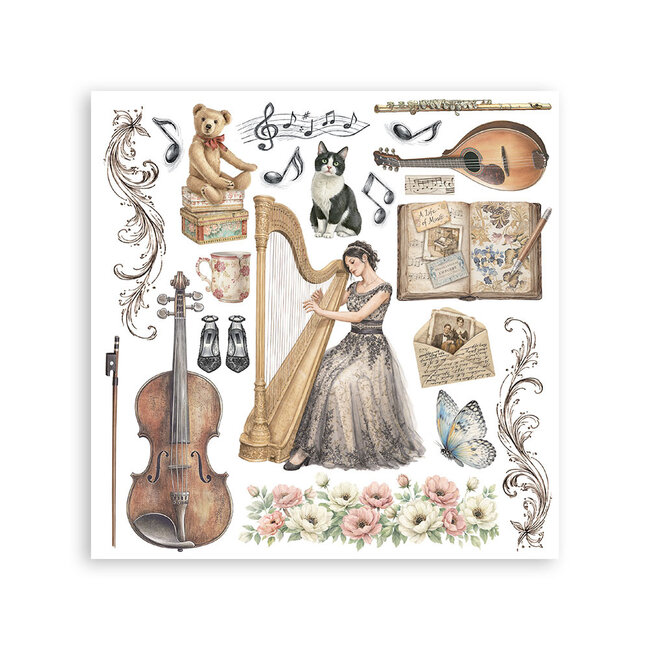 Stamperia Printed Decorative Rub on kit for Art and Craft cm 15,5x15,5 - Symphony