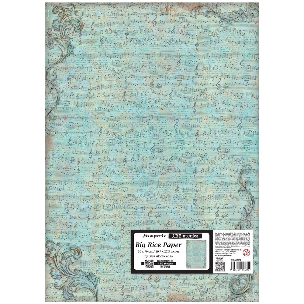 Stamperia Printed Rice paper for Art and Craft cm 50X70 - Symphony sheet music pattern