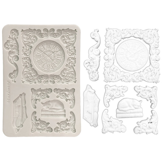 Stamperia Silicon mould Designs A5 for Art and Craft - Symphony clock and cat