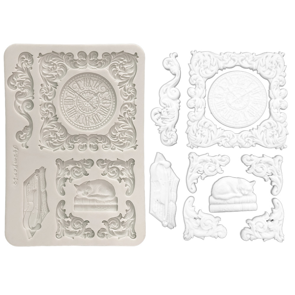 Stamperia Silicon mould Designs A5 for Art and Craft - Symphony clock and cat