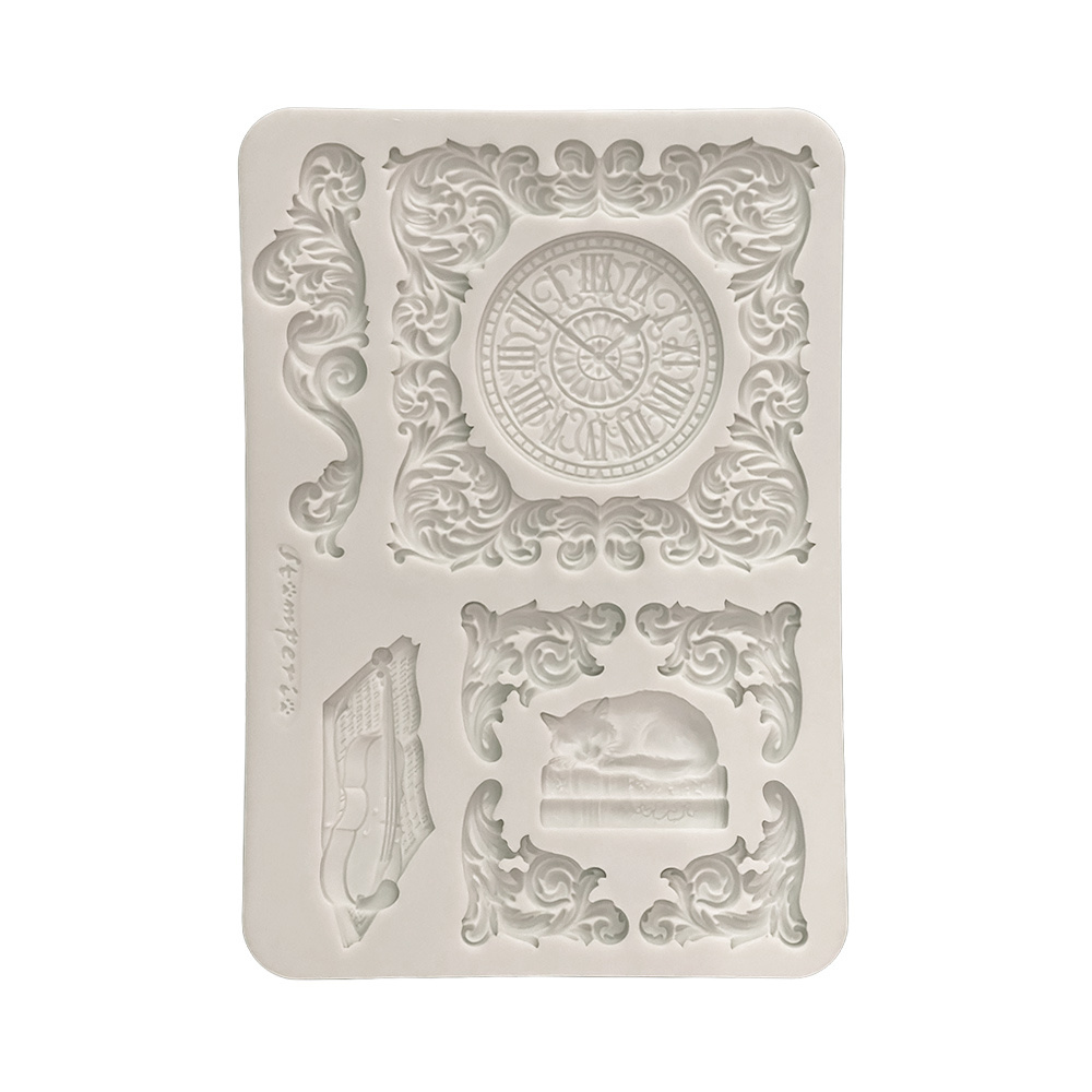 Stamperia Silicon mould Designs A5 for Art and Craft - Symphony clock and cat