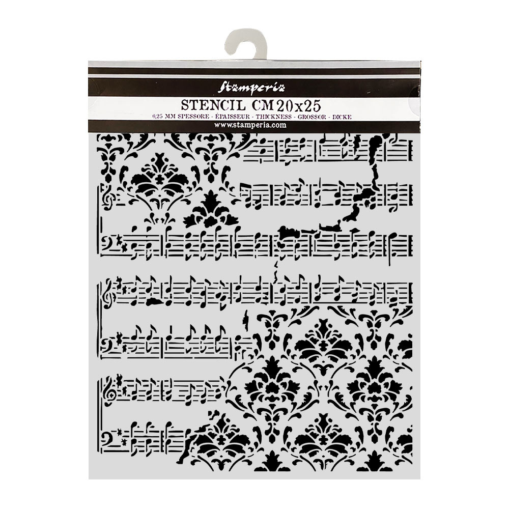 Stamperia Cut laser stencil for Art and Craft cm 20X25 - Symphony score and frize