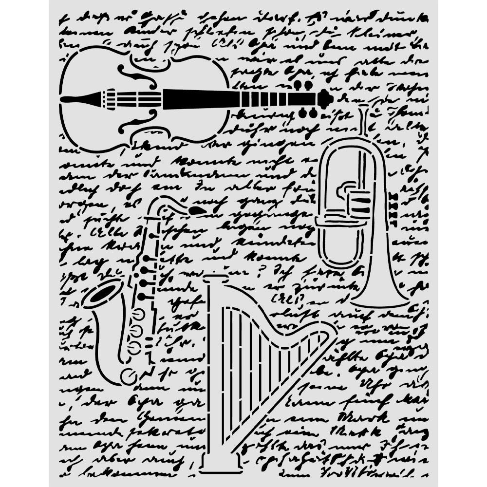 Stamperia Cut laser stencil for Art and Craft cm 20X25 - Symphony violin, trumpet, harp