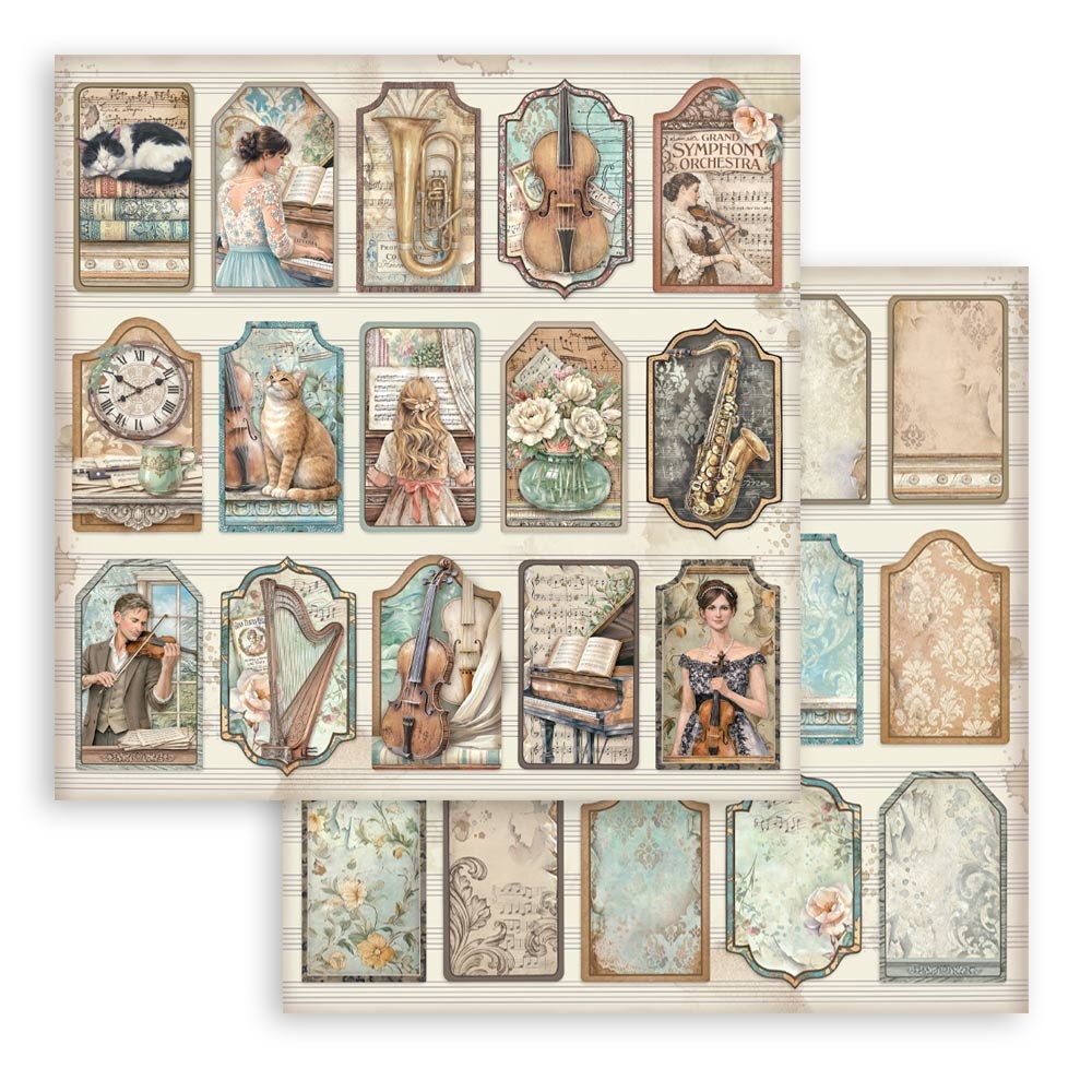 Stamperia Printed Double Face scrapbooking sheet for Art and Craft - Symphony tags