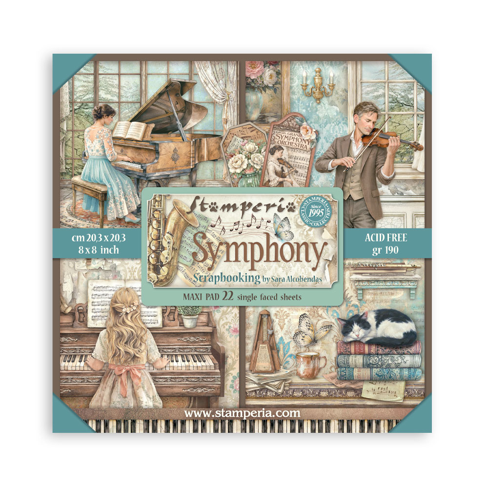 Stamperia Scrapbooking Printed Pad for Art and Craft 22 sheets cm 20,3X20,3 (8"X8") Single Face Symphony