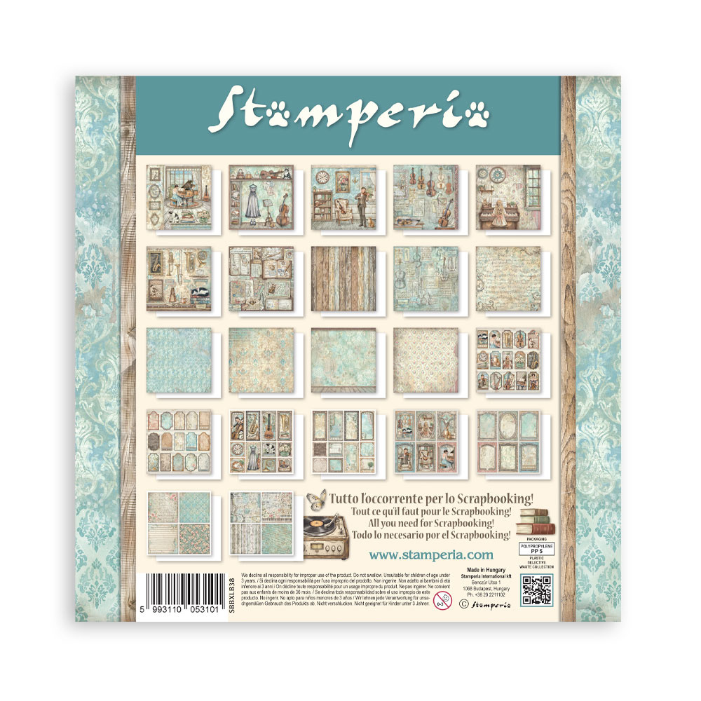 Stamperia Scrapbooking Printed Pad for Art and Craft 22 sheets cm 30,5x30,5 (12"x12") Single face - Symphony