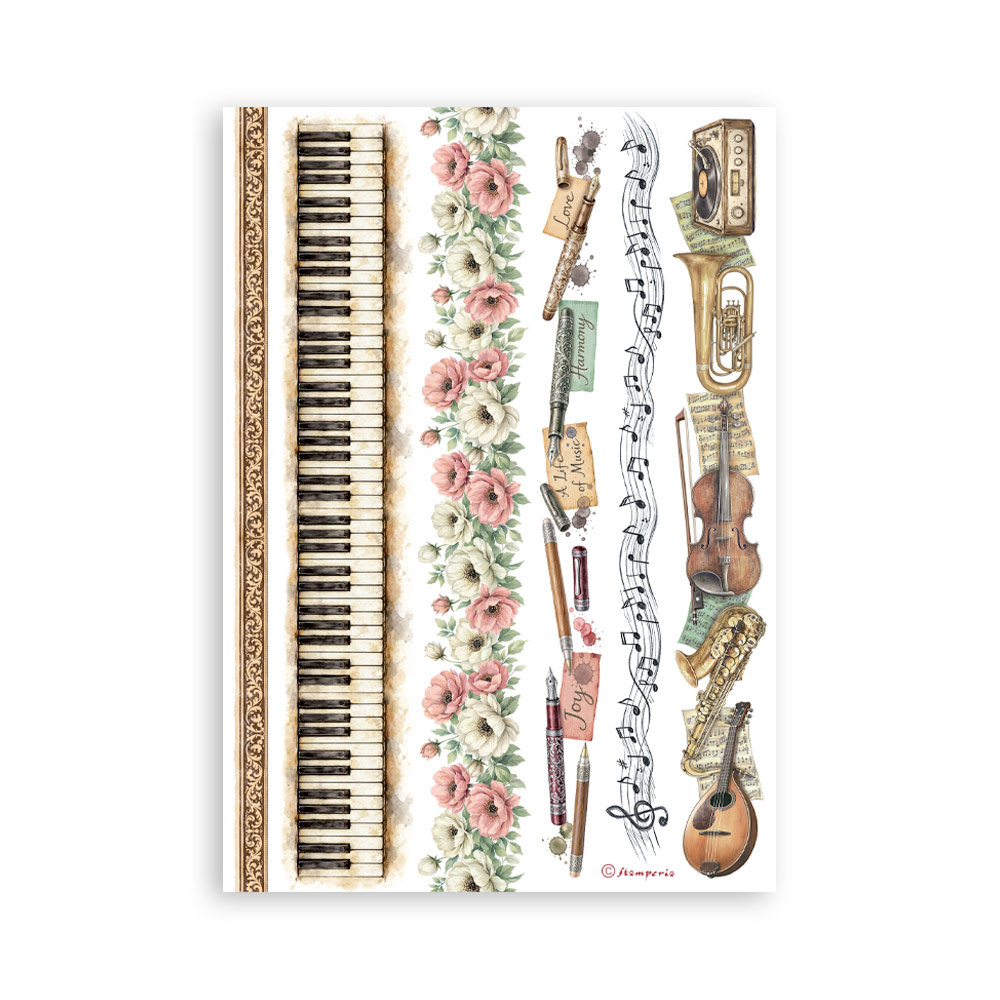 Stamperia Printed Washi pad for Art and Craft A5 8 sheets - Symphony