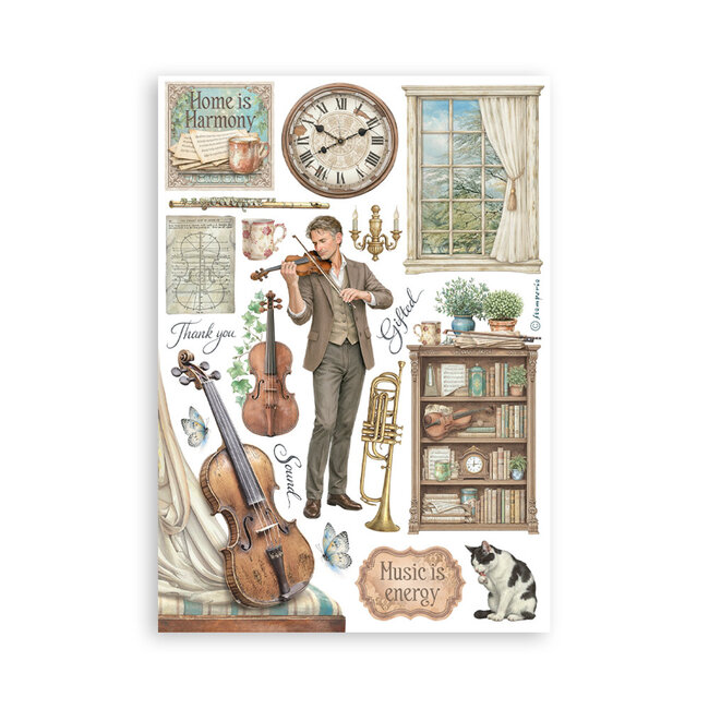 Stamperia Printed Washi pad for Art and Craft A5 8 sheets - Symphony