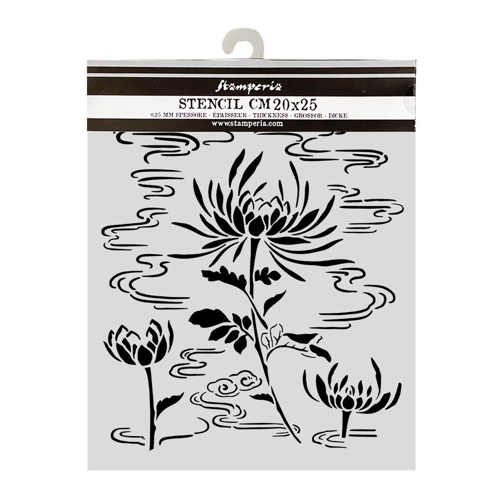 Stamperia Cut laser stencil for Art and Craft cm 20X25 - Oriental Garden lotus flower