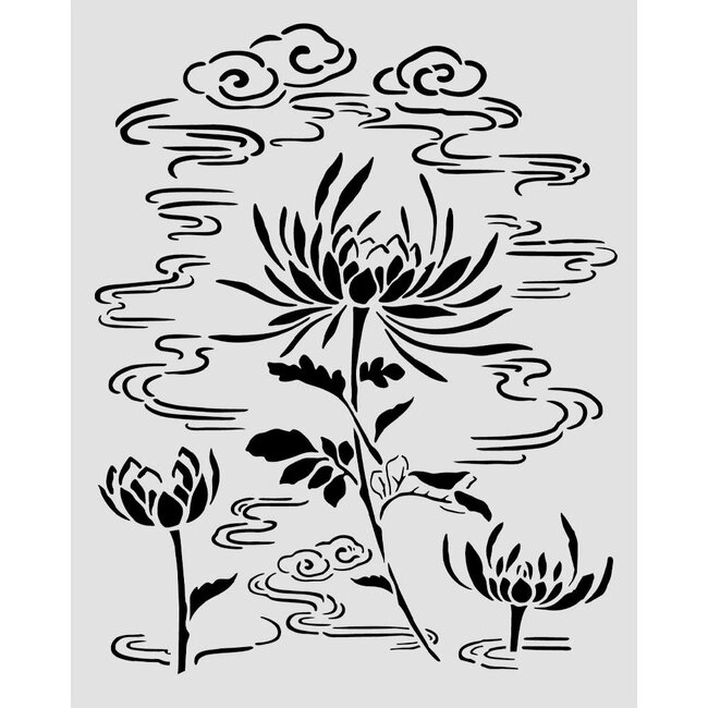 Stamperia Cut laser stencil for Art and Craft cm 20X25 - Oriental Garden lotus flower