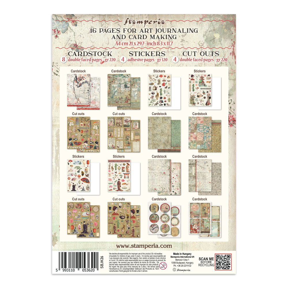 Stamperia Printed Art Junk journal: stickers, cut-outs, backgrounds for Art and Craft - Oriental Garden