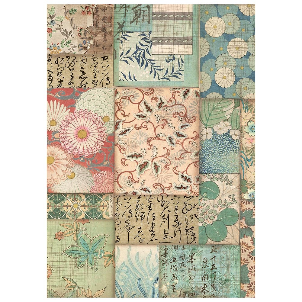 Stamperia Printed 8 Rice paper A6 backgrounds selection for Art and Craft - Oriental Garden