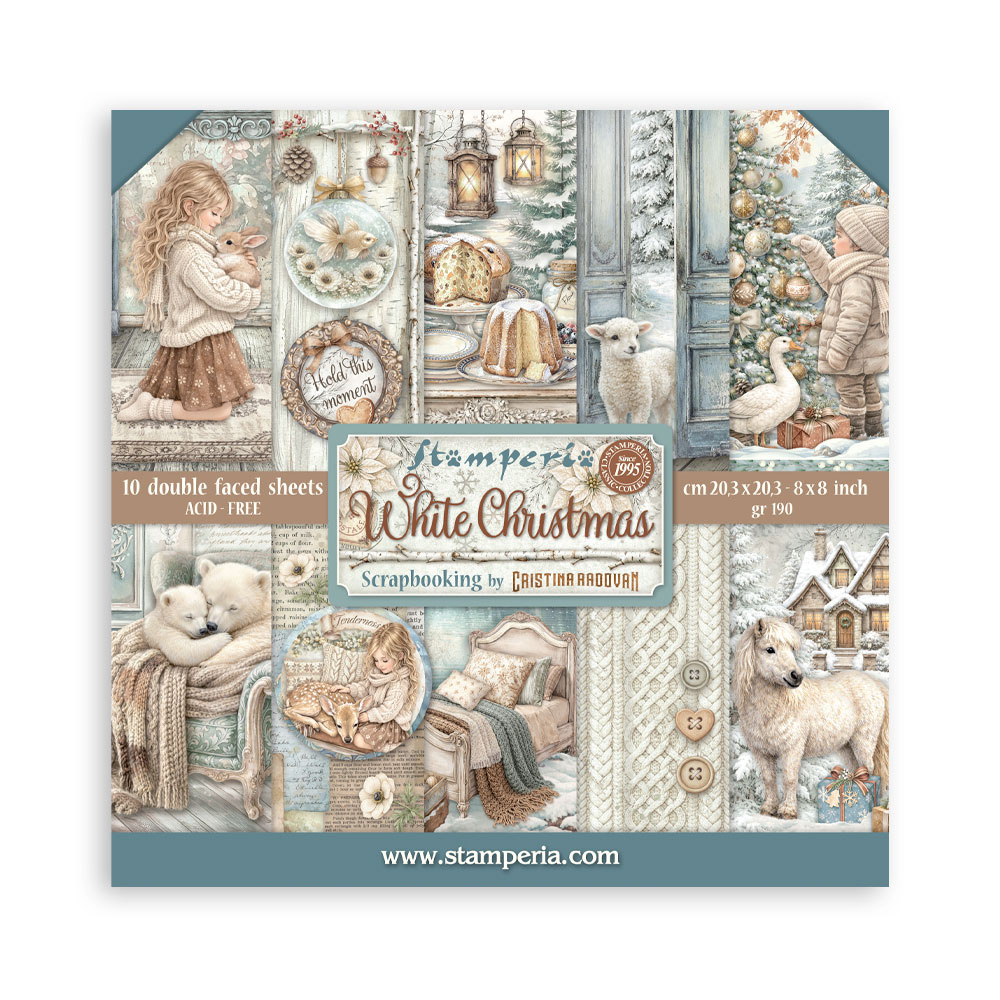 Stamperia Scrapbooking Printed Pad for Art and Craft 10 sheets cm 20,3X20,3 (8"X8") - White Christmas