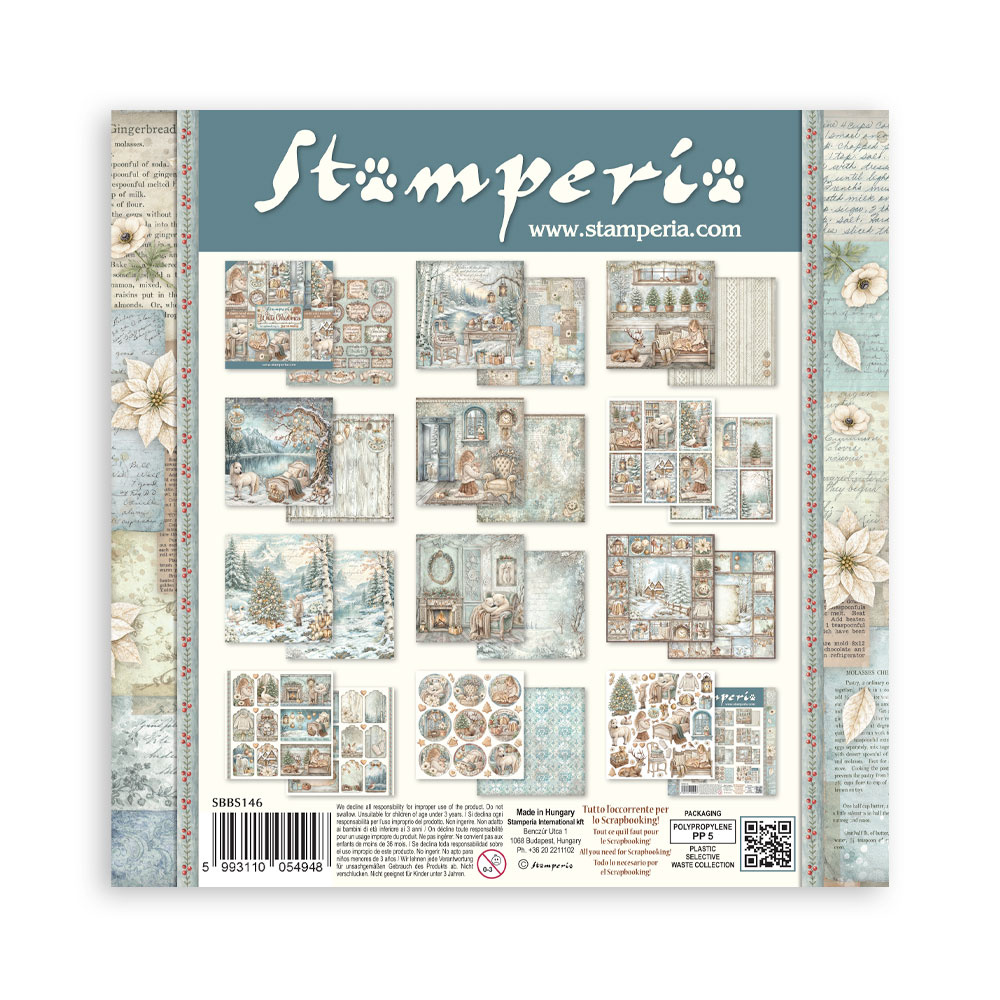 Stamperia Scrapbooking Printed Pad for Art and Craft 10 sheets cm 20,3X20,3 (8"X8") - White Christmas
