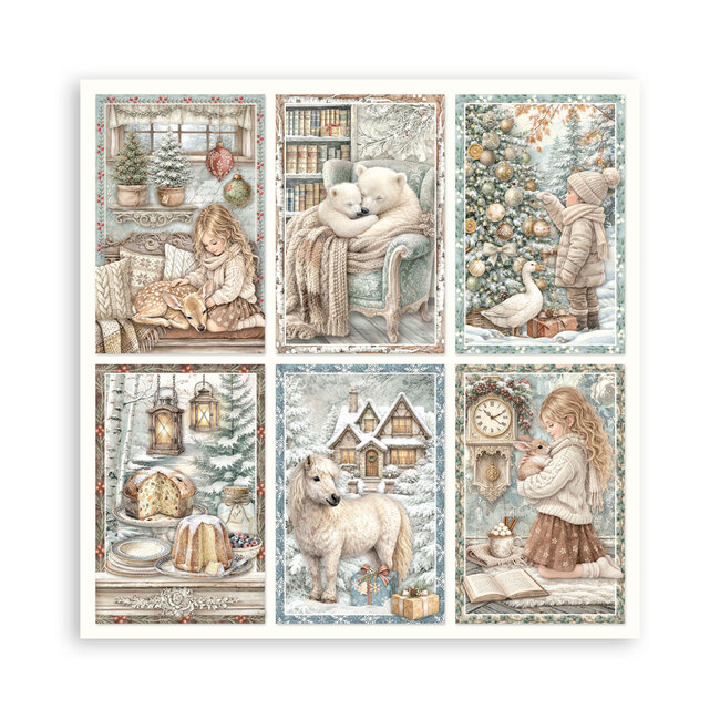 Stamperia Scrapbooking Printed Pad for Art and Craft 22 sheets cm 20,3X20,3 (8"X8") Single Face White Christmas