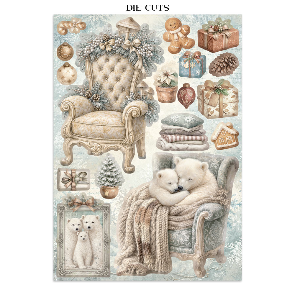 Stamperia Printed Art Junk journal: stickers, cut-outs, backgrounds for Art and Craft - White Christmas