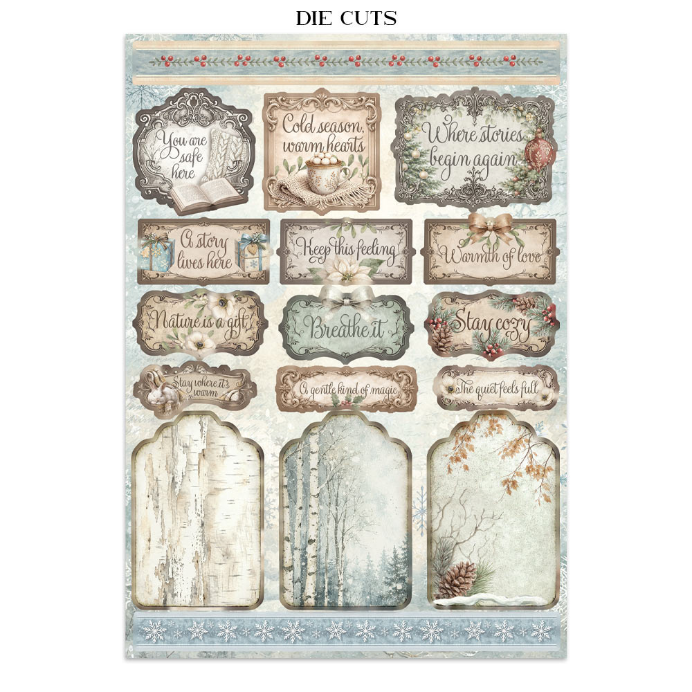 Stamperia Printed Art Junk journal: stickers, cut-outs, backgrounds for Art and Craft - White Christmas