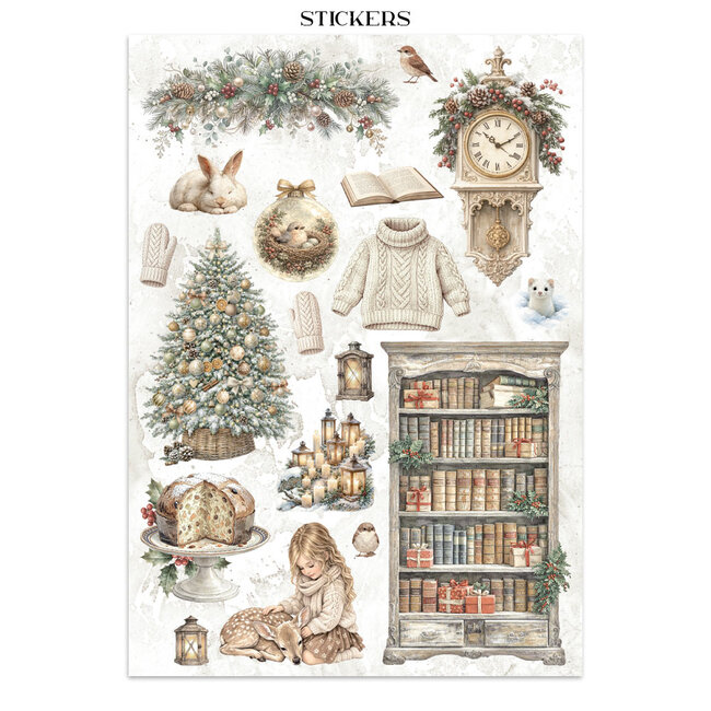 Stamperia Printed Art Junk journal: stickers, cut-outs, backgrounds for Art and Craft - White Christmas