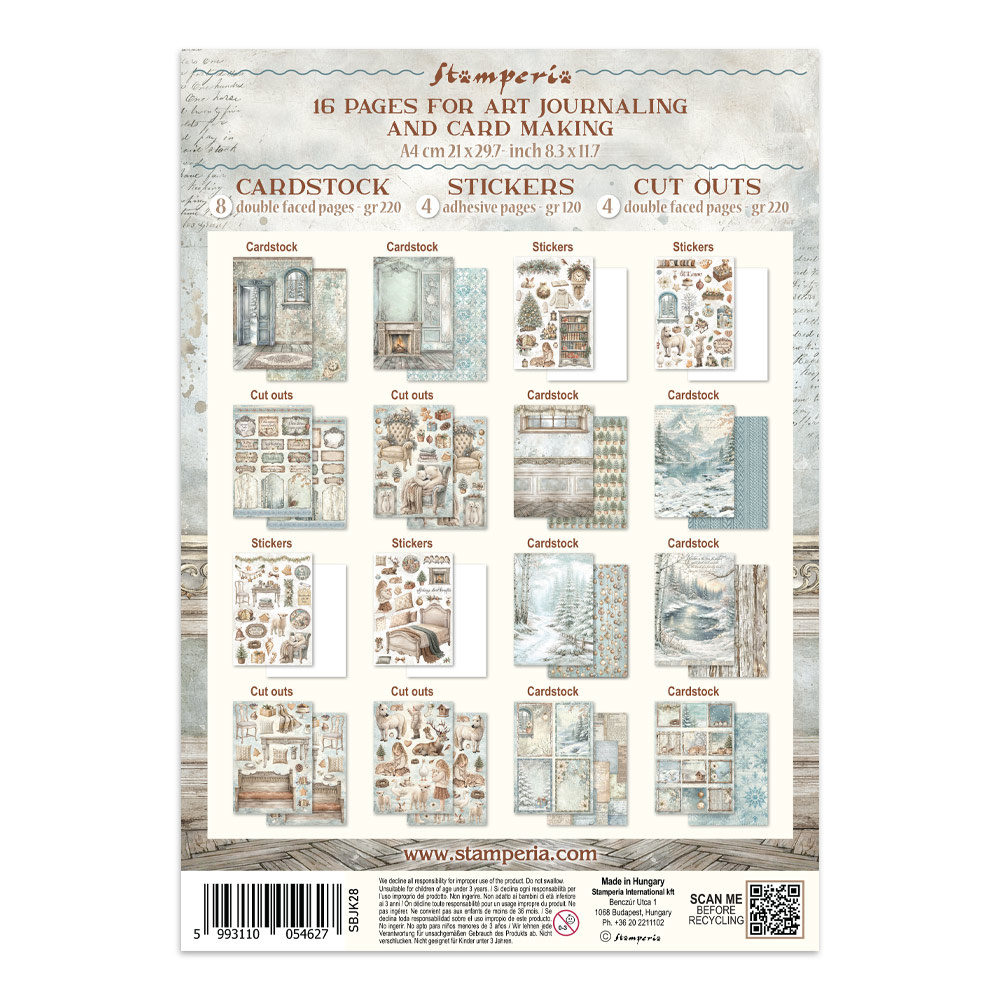Stamperia Printed Art Junk journal: stickers, cut-outs, backgrounds for Art and Craft - White Christmas