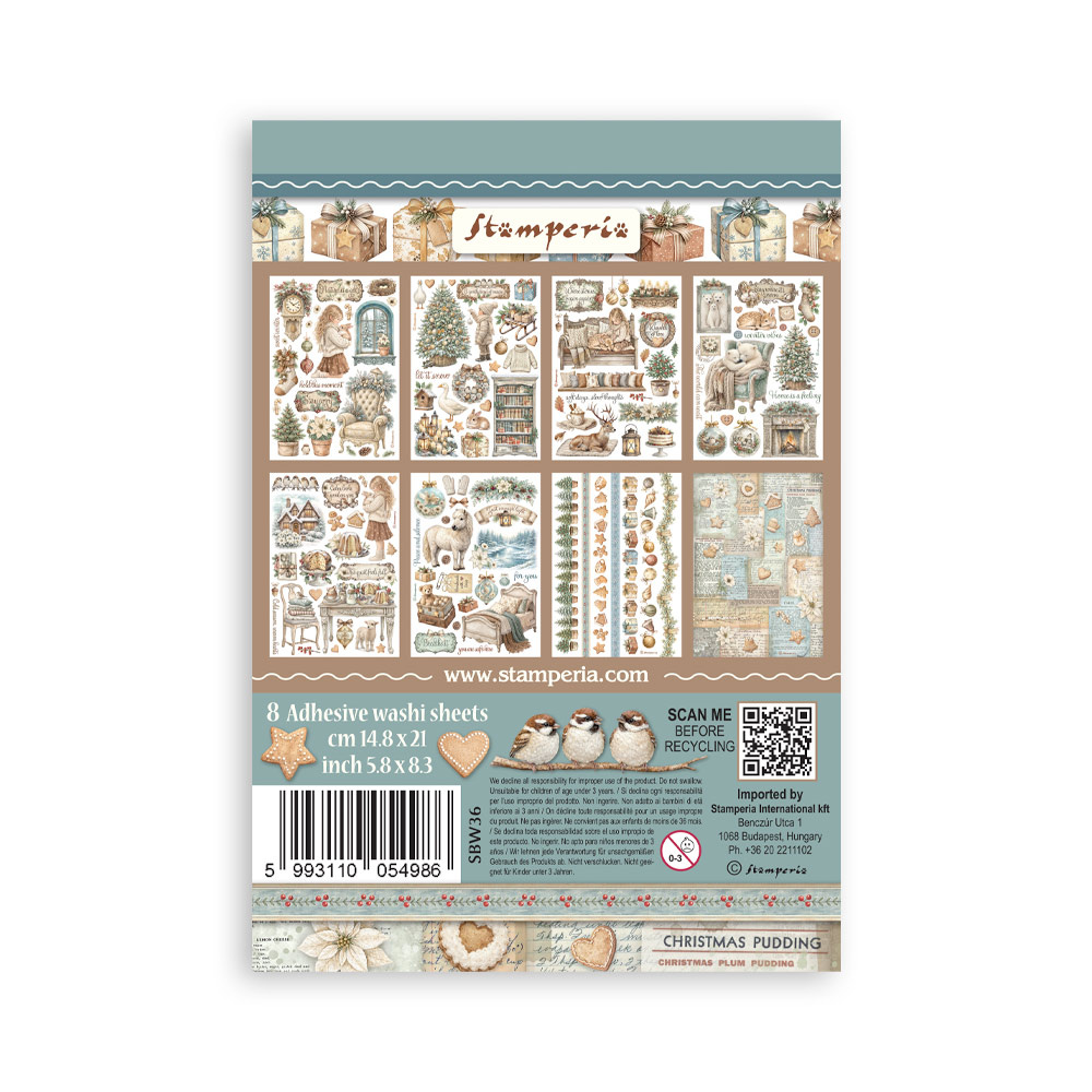 Stamperia Printed Washi pad for Art and Craft A5 8 sheets - White Christmas