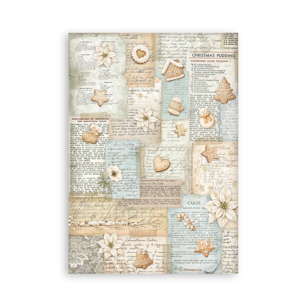 Stamperia Printed Washi pad for Art and Craft A5 8 sheets - White Christmas