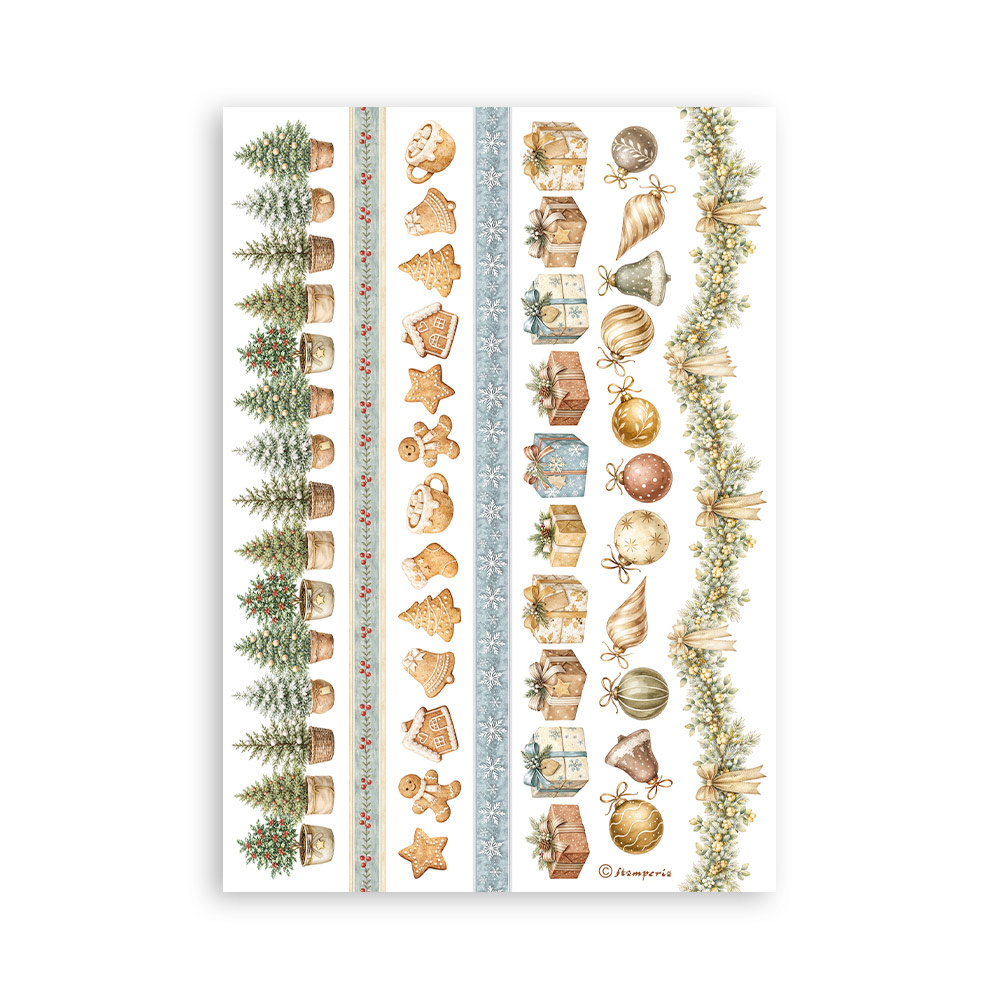 Stamperia Printed Washi pad for Art and Craft A5 8 sheets - White Christmas