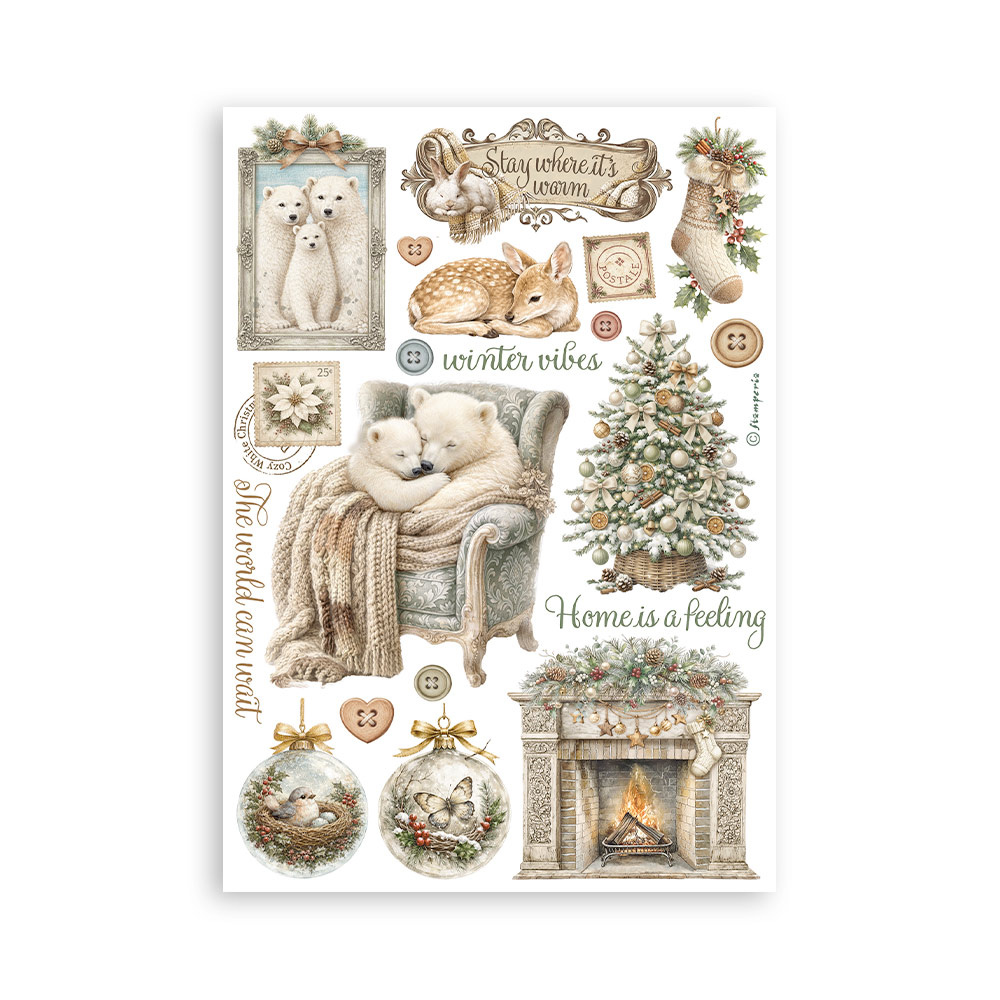 Stamperia Printed Washi pad for Art and Craft A5 8 sheets - White Christmas