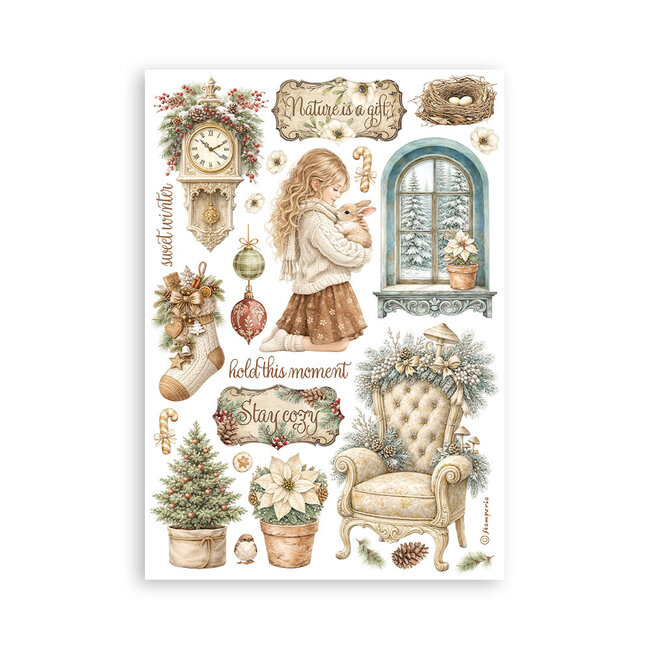 Stamperia Printed Washi pad for Art and Craft A5 8 sheets - White Christmas