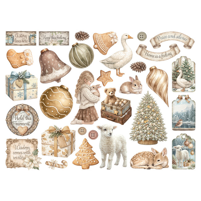 Stamperia Printed decorative Die cuts for Art and Craft - White Christmas