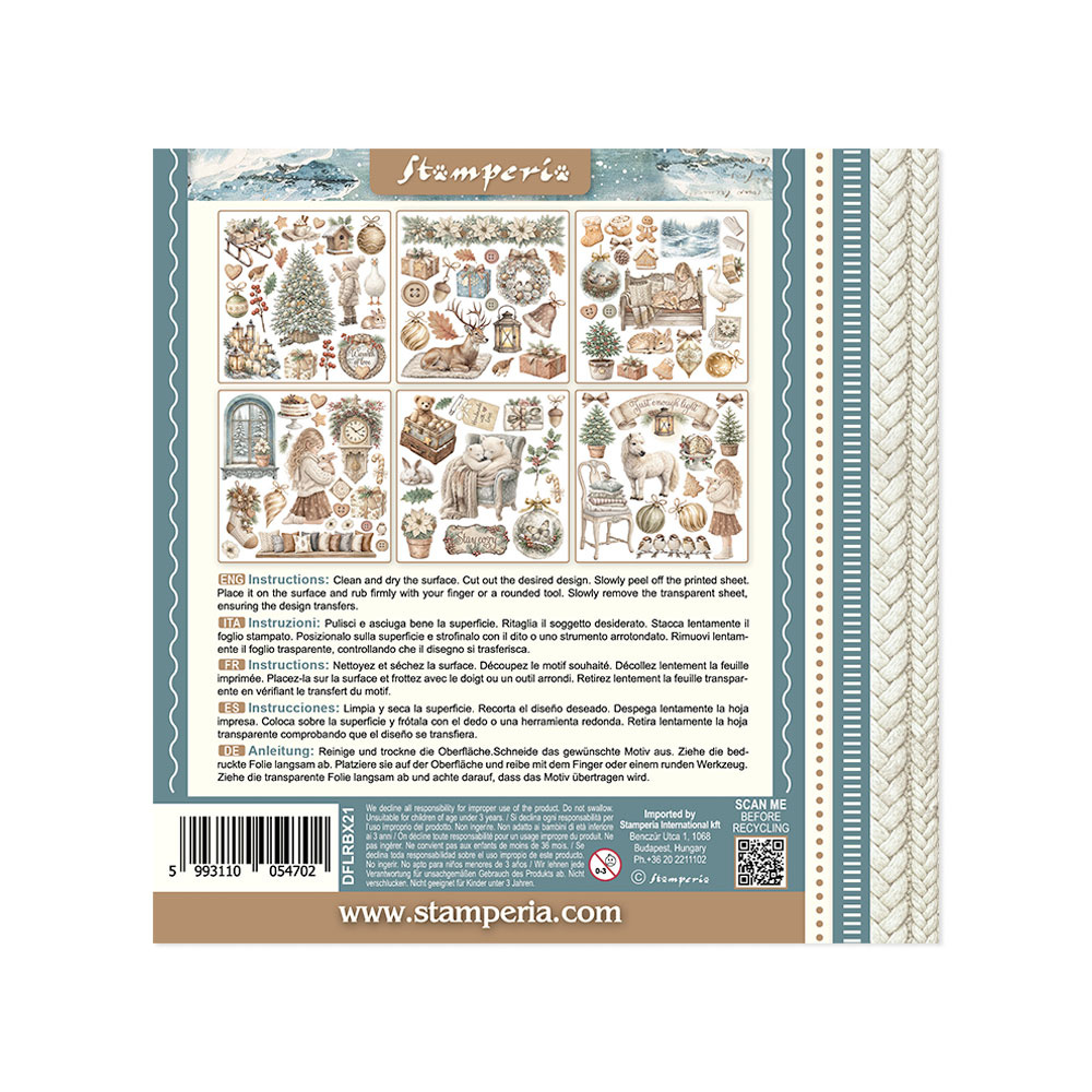 Stamperia Printed Decorative Rub on kit for Art and Craft cm 15,5x15,5 - White Christmas
