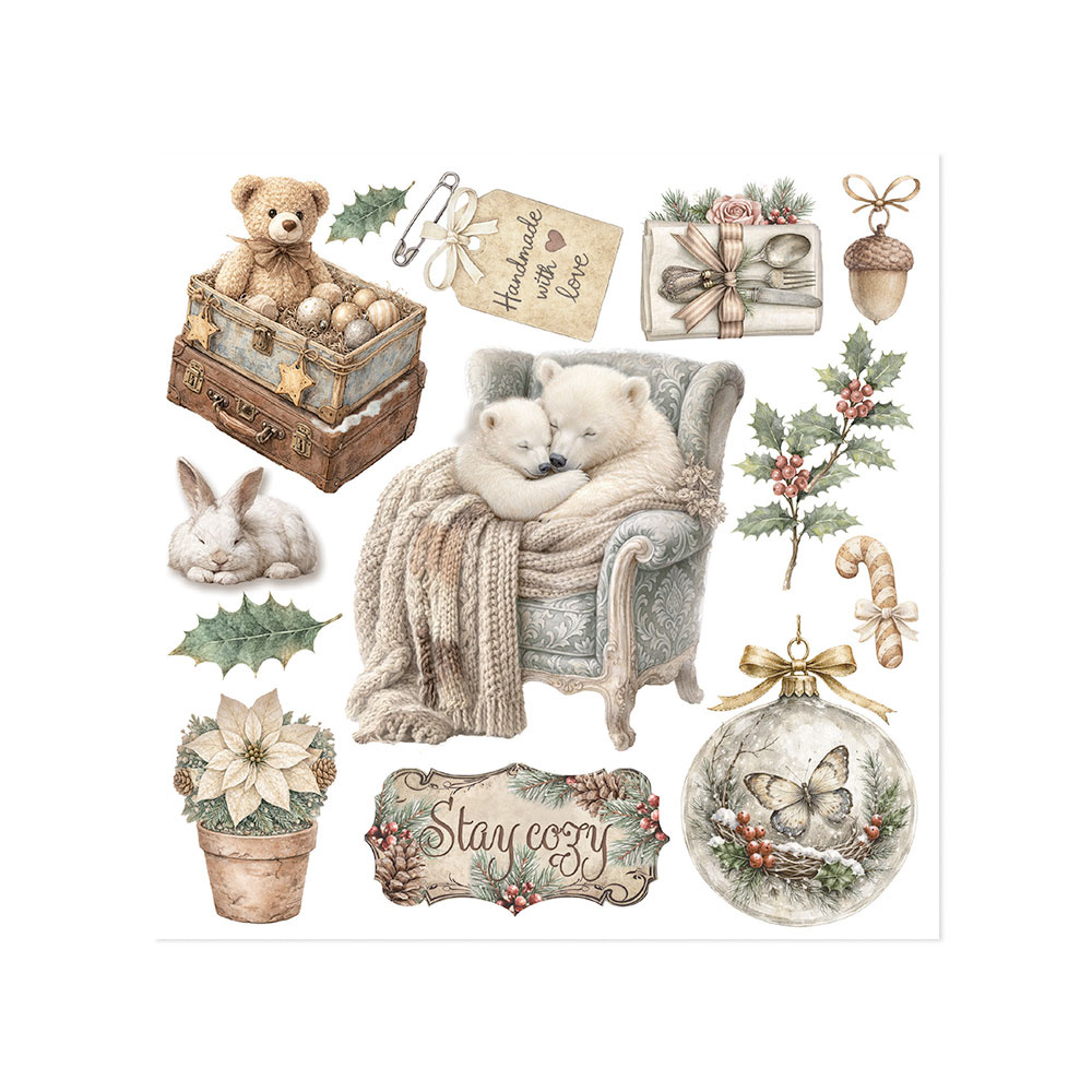 Stamperia Printed Decorative Rub on kit for Art and Craft cm 15,5x15,5 - White Christmas