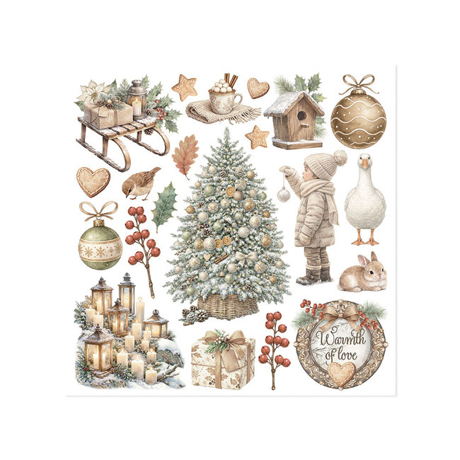 Stamperia Printed Decorative Rub on kit for Art and Craft cm 15,5x15,5 - White Christmas