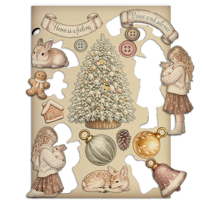 Stamperia Printed decorative Wooden shape for Art and Craft A5 - White Christmas
