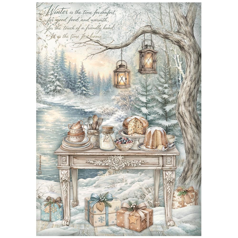 Stamperia Printed 6 Rice paper A4 selection for Art and Craft - White Christmas