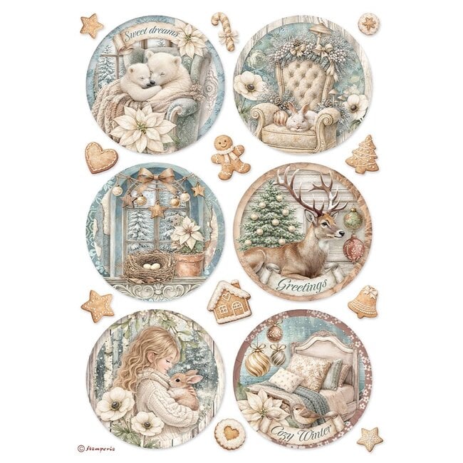 Stamperia Printed 6 Rice paper A4 selection for Art and Craft - White Christmas
